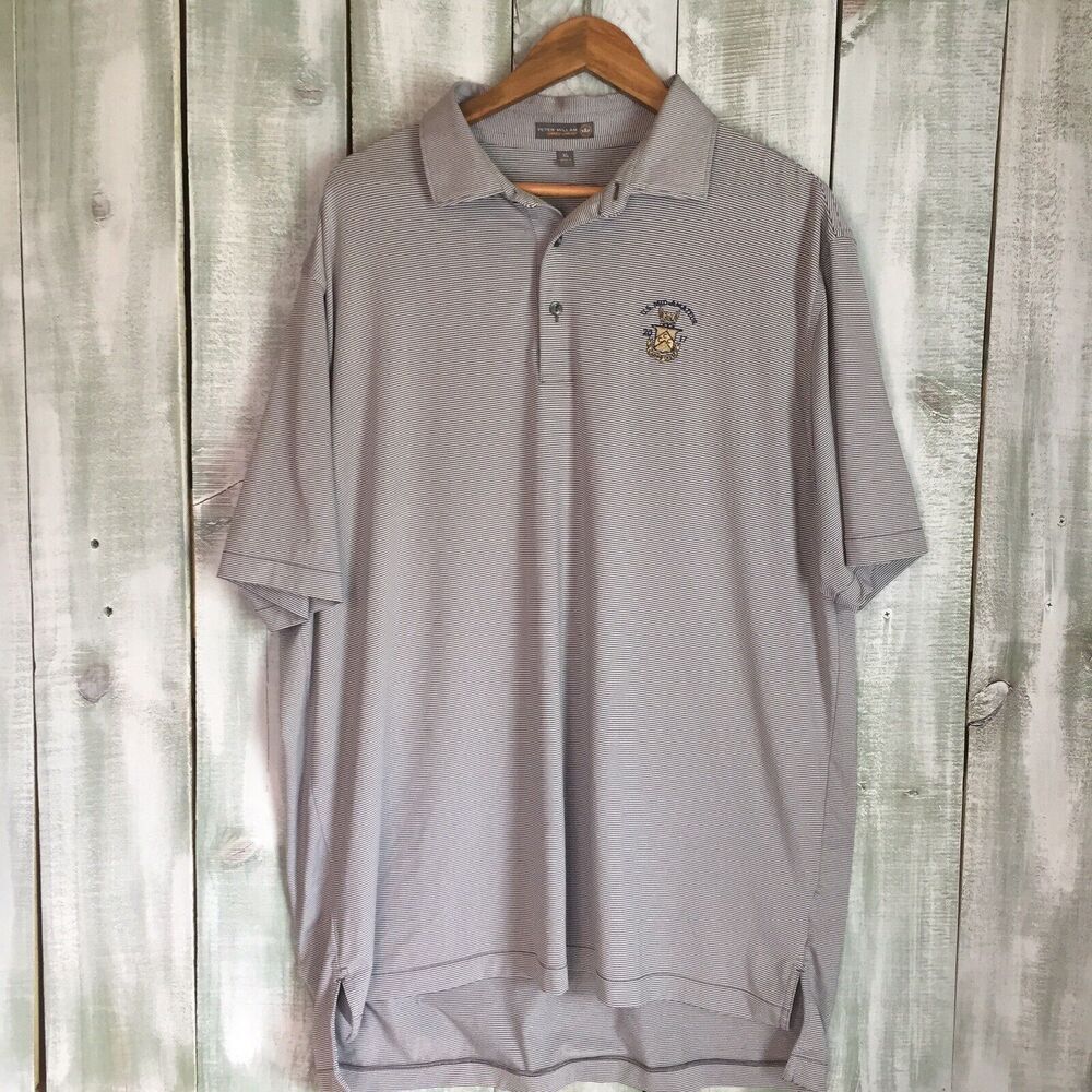Peter Millar Polo Shirt Summer Comfort Gray White Stripe Stretch XL Golf